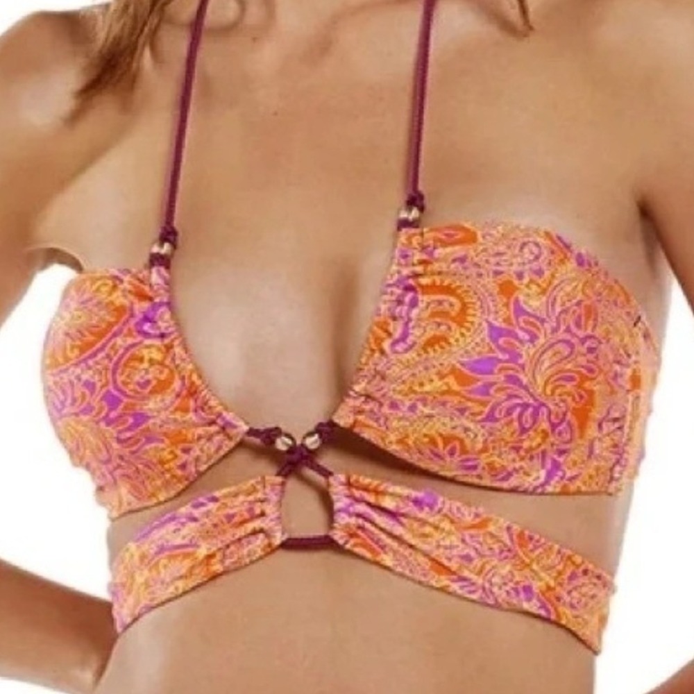 ViX Paula Hermanny Magritte Gi Bikini Top Orange‎ Purple Paisley Cutout Size L